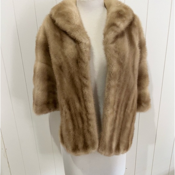 Vintage Mink  fur Shawl jacket vest size M Tan - Picture 6 of 14